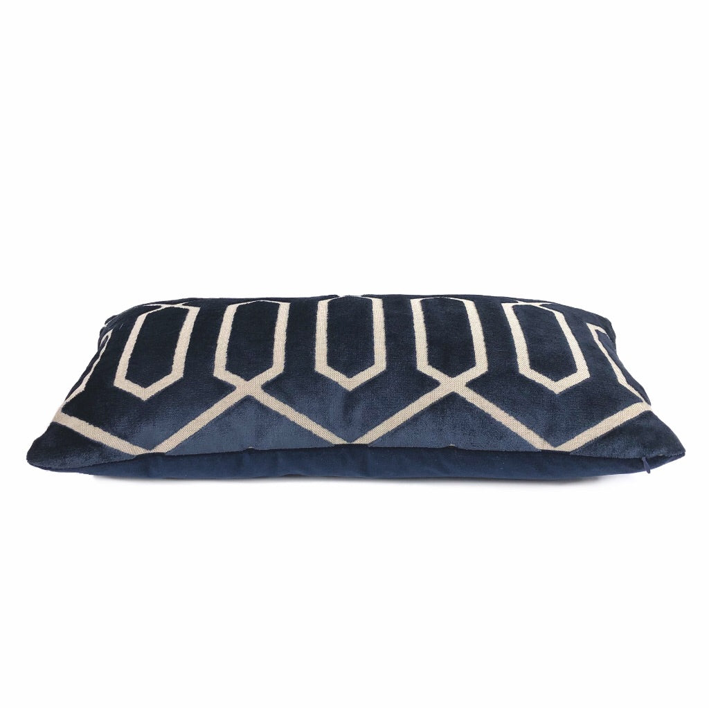 Robert Allen Bengal Lattice Geometric Midnight Navy Blue Italian Cut Velvet Pillow Cover - Luxury Home Decor for Sofa, Bed & Living Room