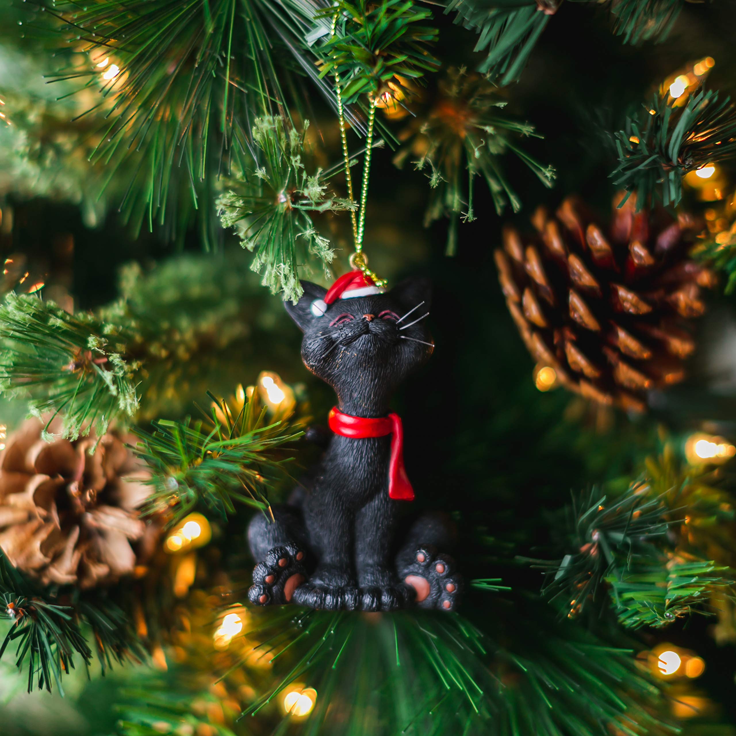Black Cat Christmas Ornament - Festive Happy Cat Decoration for Holiday Tree | Perfect for Xmas Decor, Gift Giving & Winter Home Decor