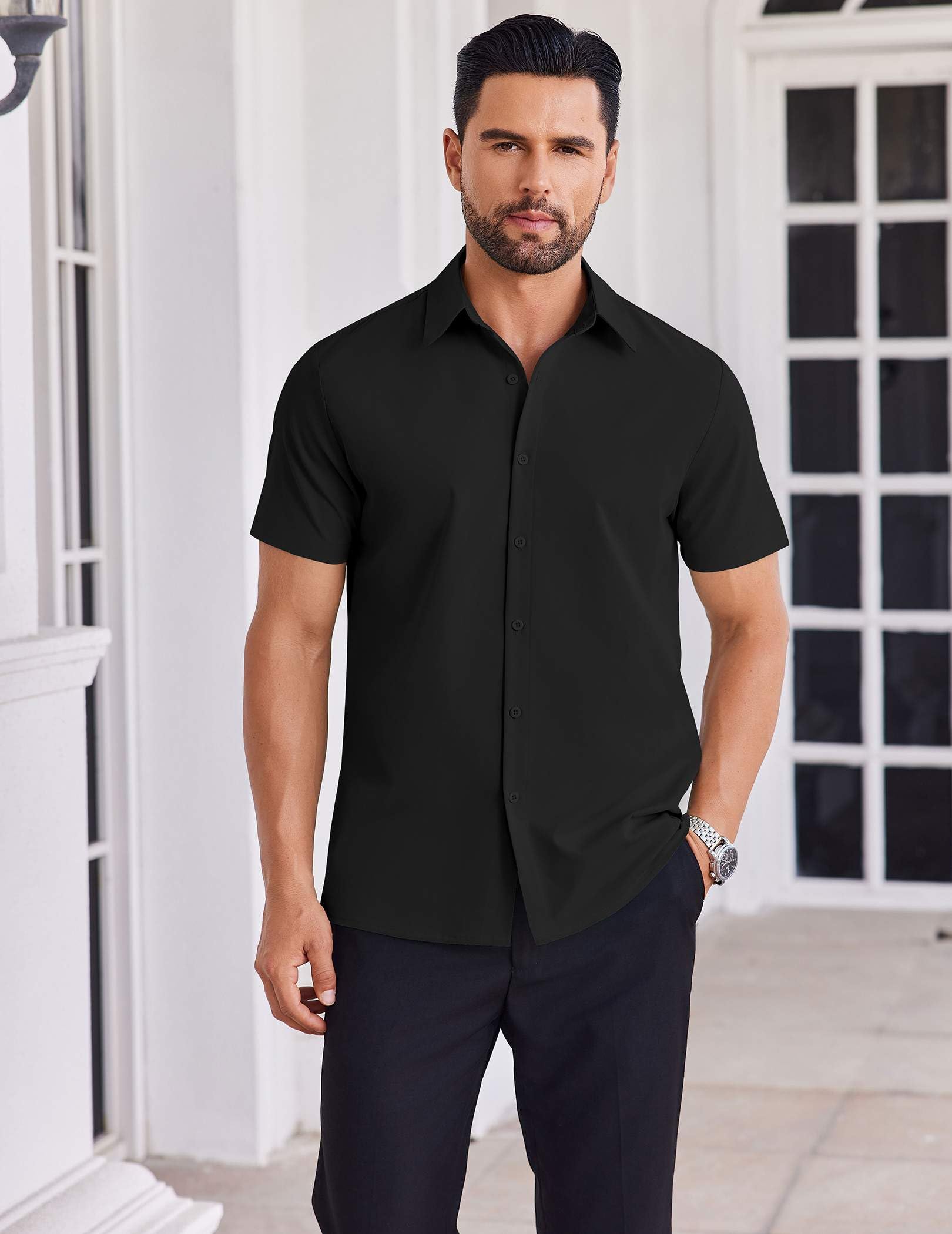 COOFANDY Men's Short Sleeve Button Down Shirts - Casual Summer Dress Shirts for Business & Vacation - Breathable Untucked Office & Outdoor Wear