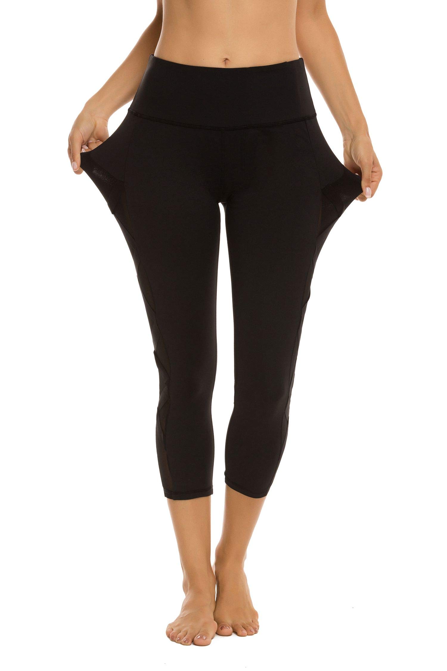 Romansong Women's High Waisted Yoga Pants with Pockets - 4-Way Stretch Tummy Control Capri Leggings | Non See-Through Mesh Workout Pants for Running, Gym & Lounge Wear