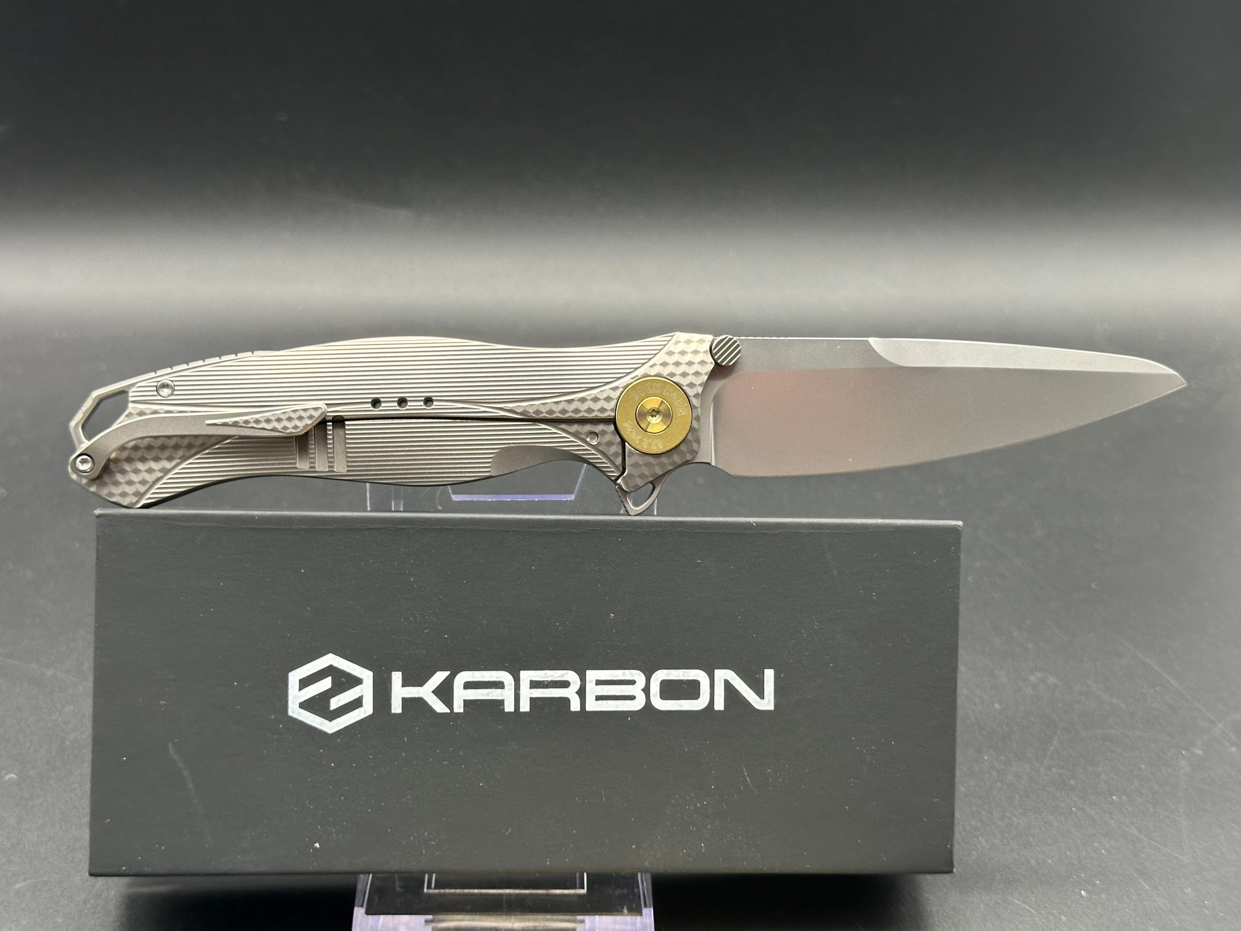 Ken Onion Karbon Knives Ketuo Buckhorn Titanium Frame Lock Folding Knife - 4 Bead Blast Finish | EDC, Outdoor Survival & Camping Gear