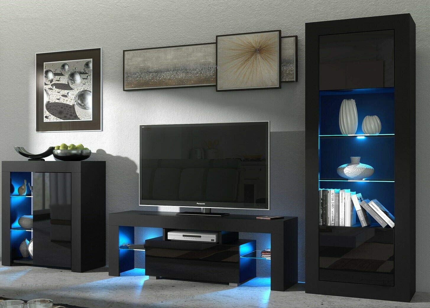 Modern Simple TV Stand with LED Lights, Entertainment Center Console Table for Living Room - Fits 51 Inch Flat Screen TV (Black) | Perfect for Home Theater Setup & Living Room Decor