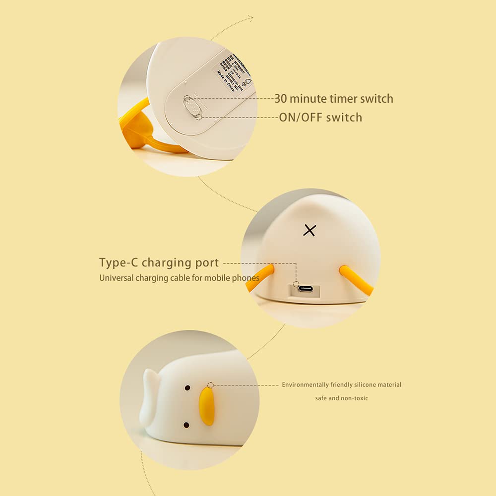 Rechargeable LED Squishy Duck Night Light - Dimmable Silicone Nursery Lamp for Breastfeeding, Girls Bedroom Decor | Cute Touch-Activated Duck Lamp for Kids, Baby & Toddler Rooms | Perfect Nightlight for Bedside, Nursery & Relaxation