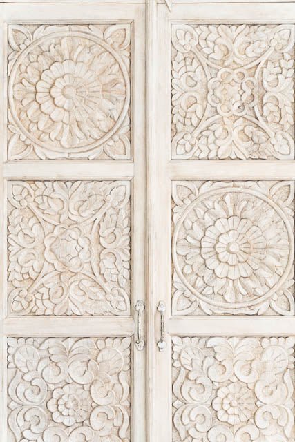 Hand Carved Solid Wood Charika Armoire - Traditional Indian Wardrobe with Mirror & Storage | Perfect for Bedroom, Living Room & Guest Room Organization