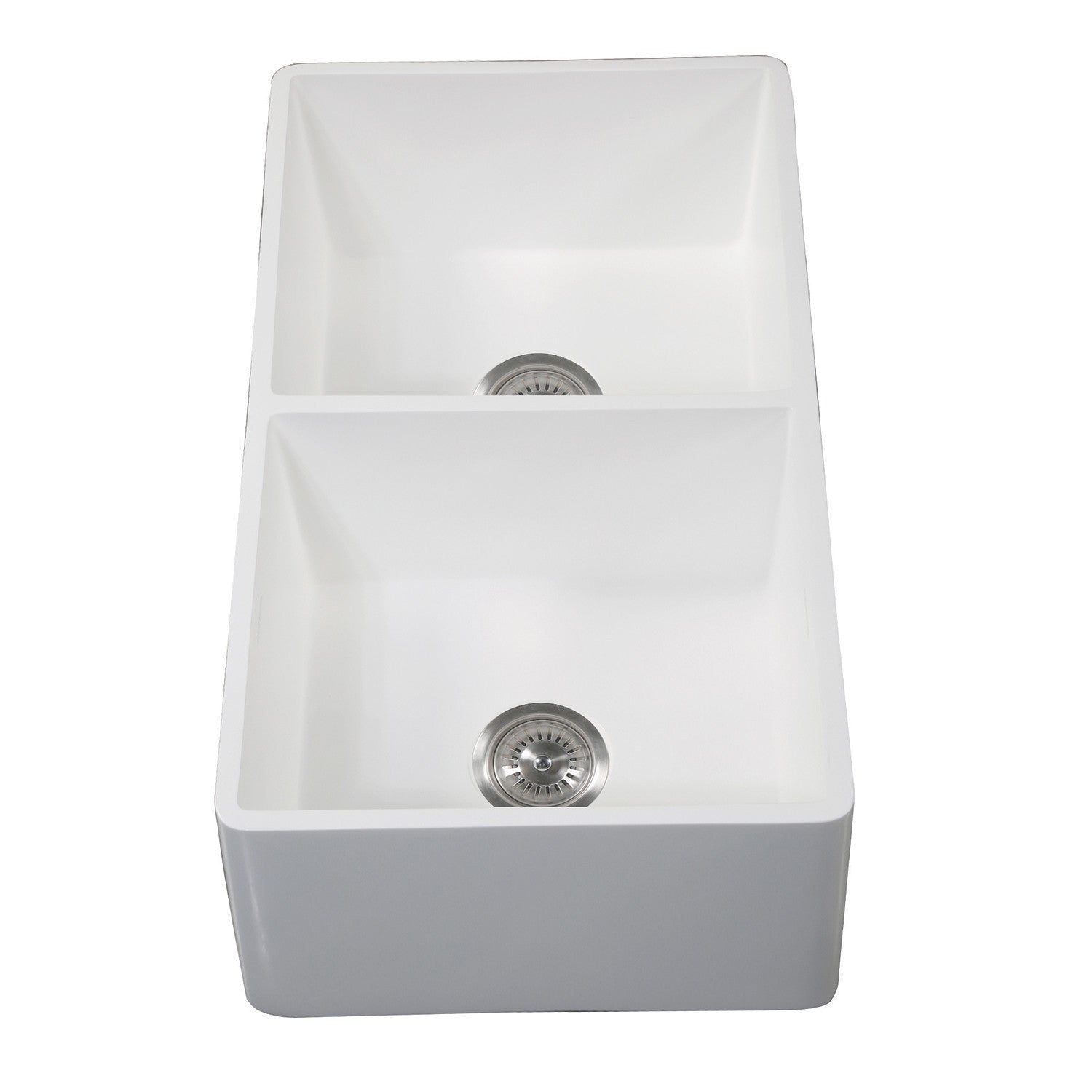 Arcticstone 33 Inch White Farmhouse Kitchen Sink - Double Bowl Matte White Solid Surface Apron Front Sink with 2 Strainers | Perfect for Modern Farmhouse, Rustic & Traditional Kitchen Designs