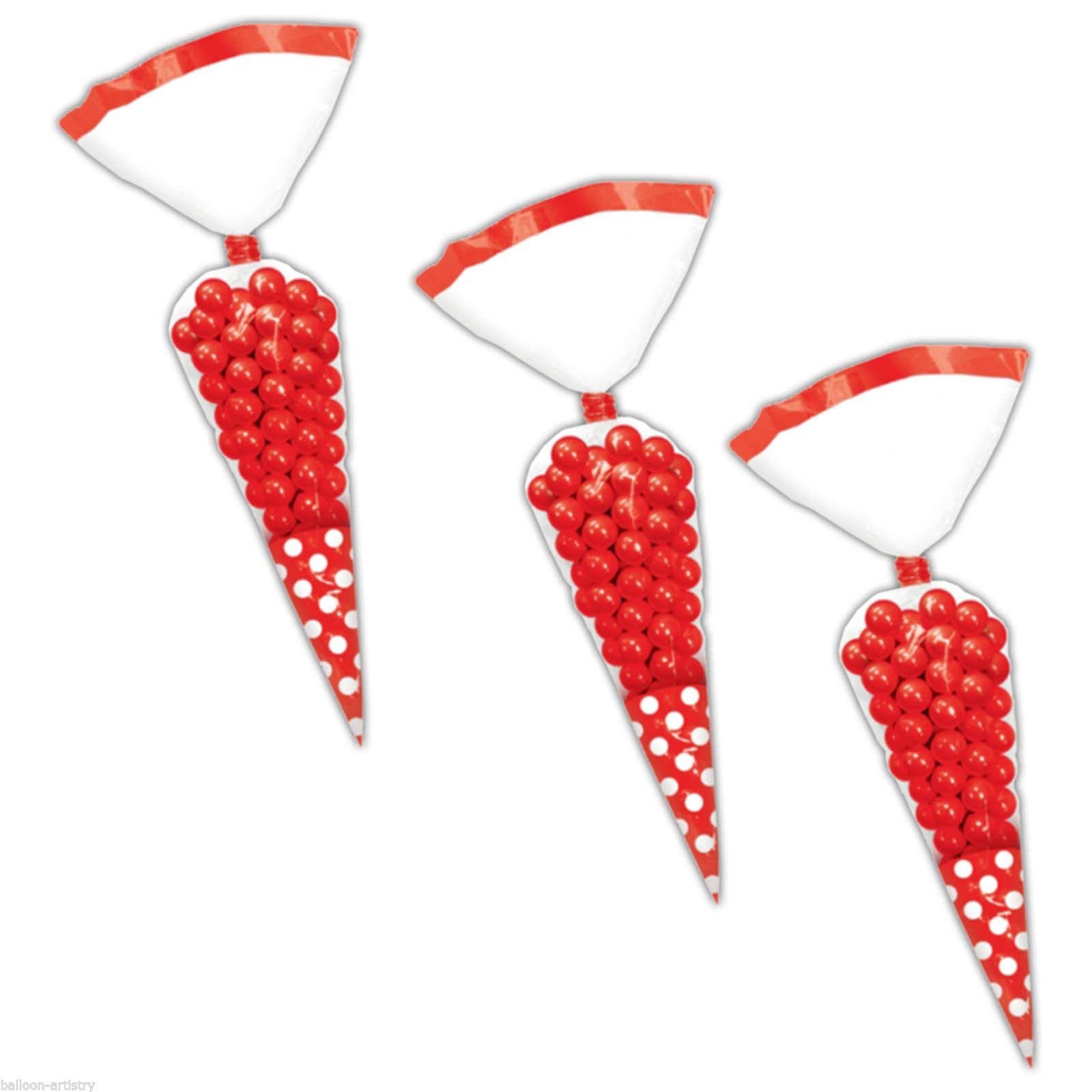 Amscan Polka Dot Candy Buffet Cones - 24 Pack, Apple Red Party Treat Bags for Weddings, Baby Showers & Birthday Celebrations