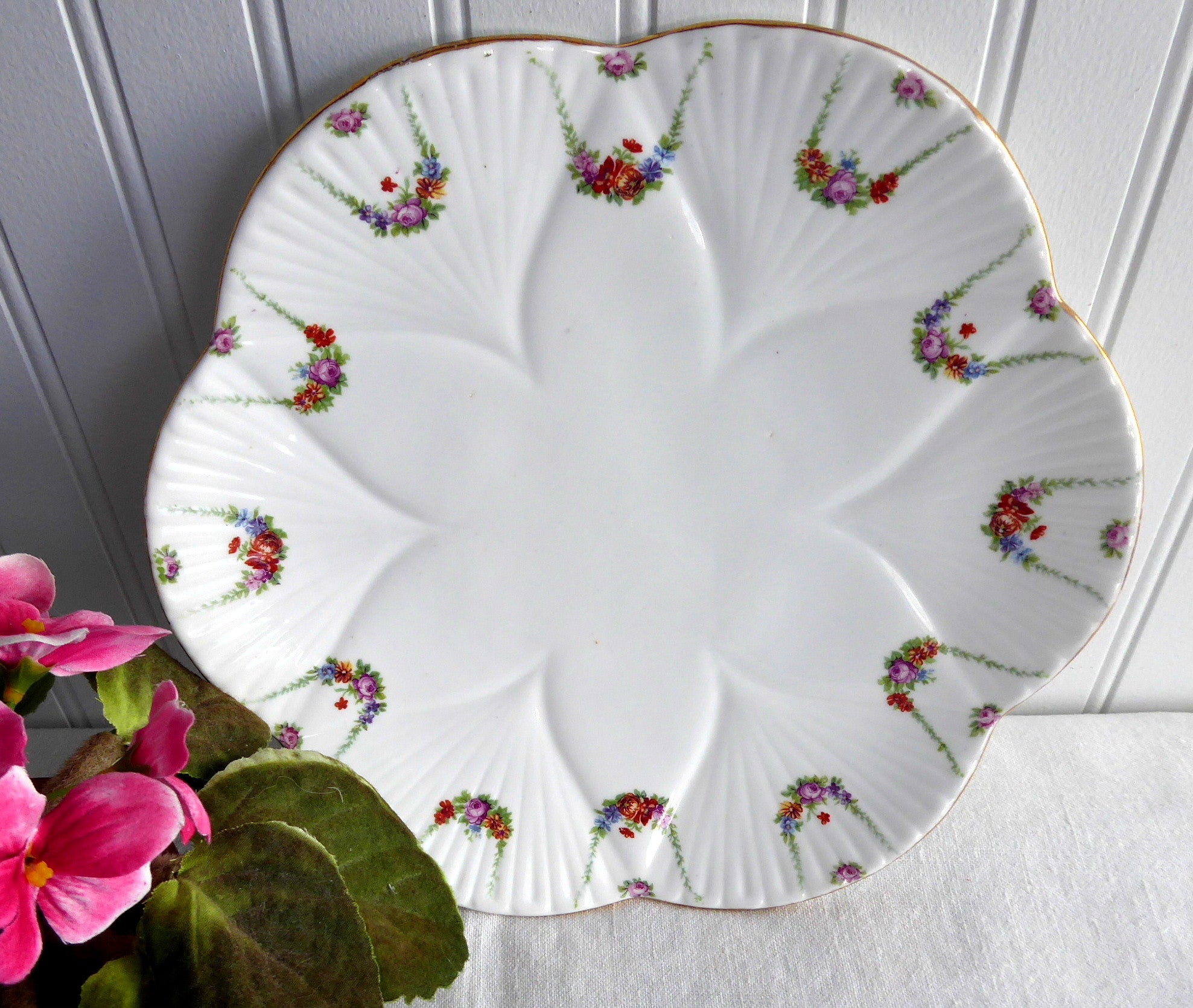 Vintage Edwardian Shelley Cake Plate with Roses & Festoons - Elegant Sandwich Server by Wileman, 1909 Antique China - Perfect for Afternoon Tea, Bridal Showers & Vintage Tableware Collections