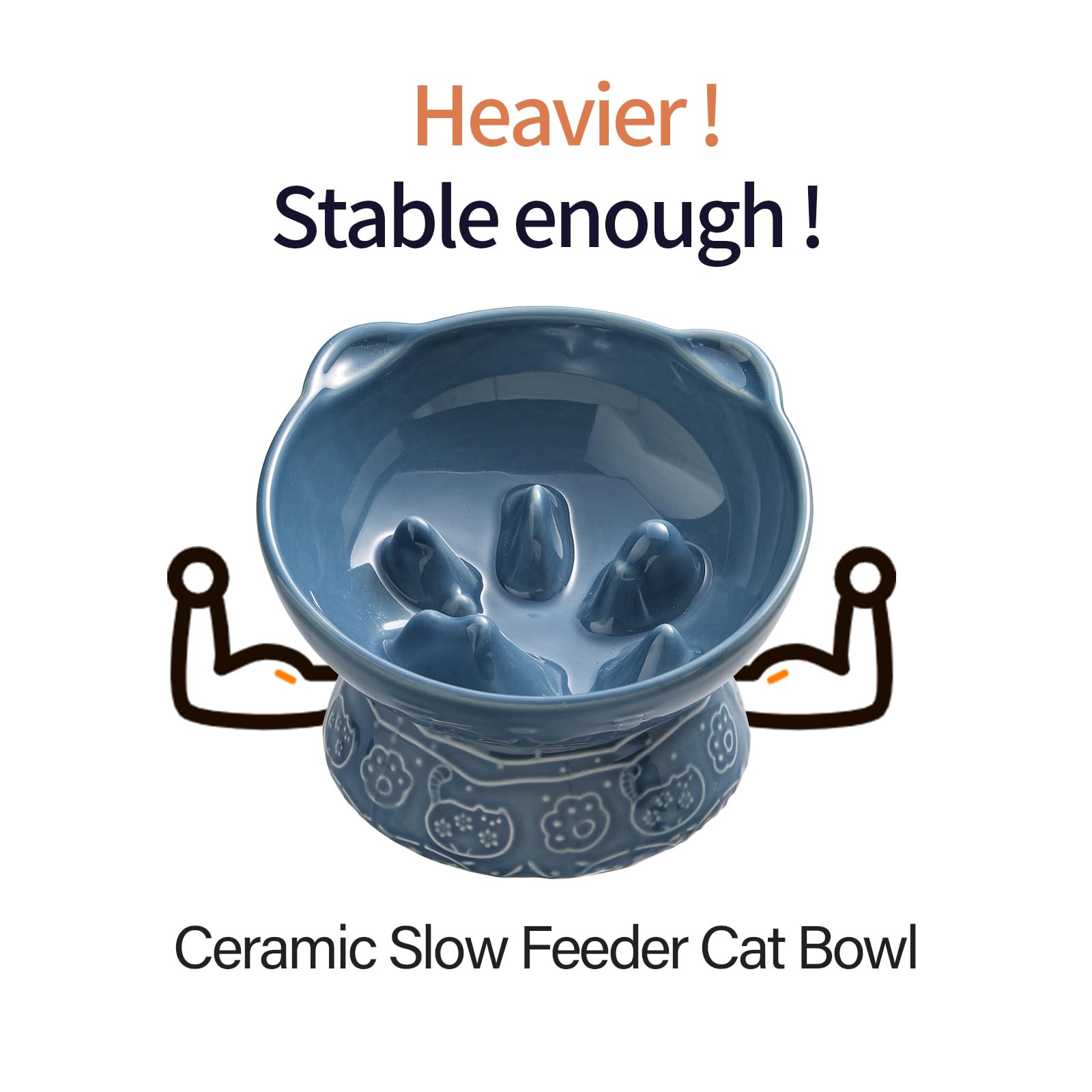 Ceramic Cat Slow Feeder Bowl - Elevated Tilted Design for Healthy Eating, Prevents Black Chin in Cats & Dogs - Perfect for Dry and Wet Food (Blue) - Ideal for Fast Eaters & Digestive Health at Home