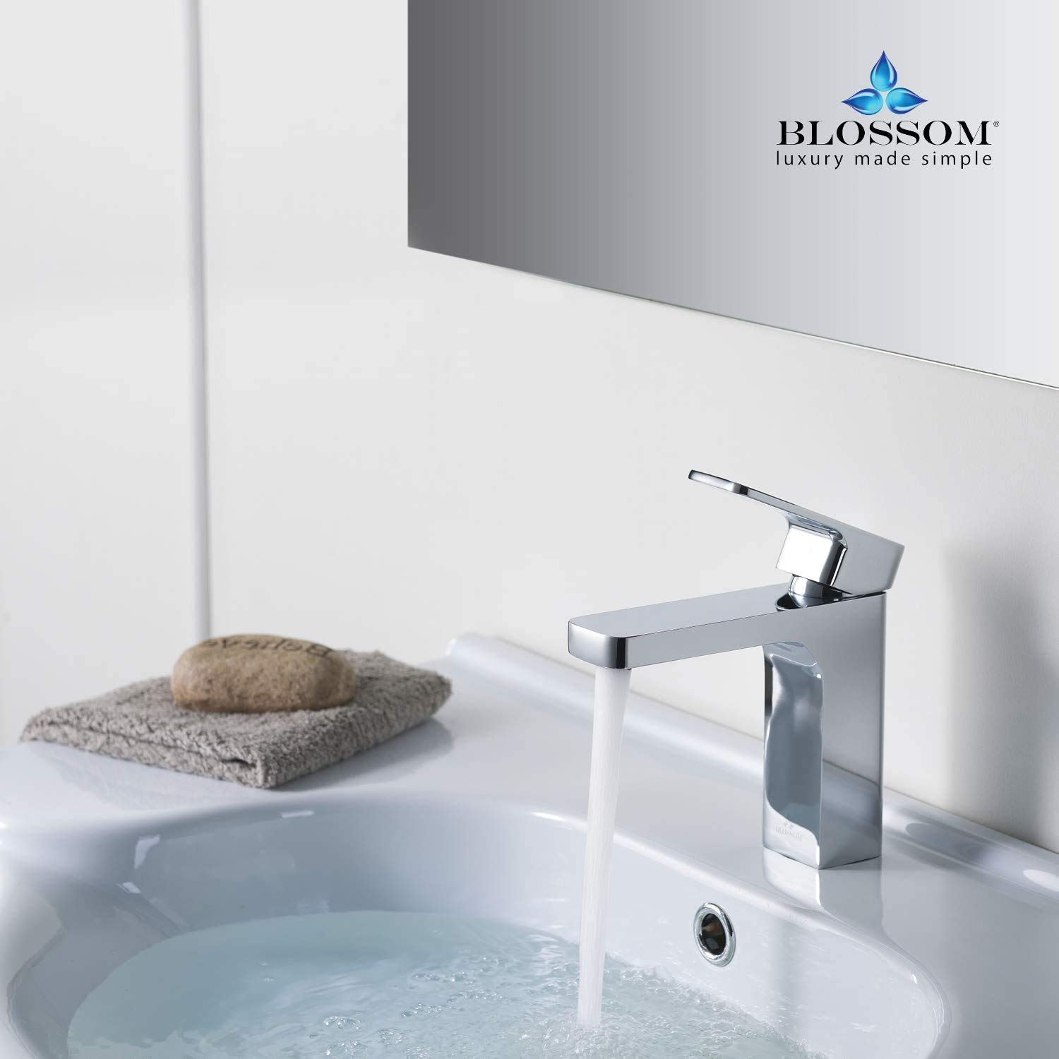 Brass Square Single Handle Bathroom Vanity Sink Faucet with Pop-Up Drain Set - Chrome Lavatory Sink Faucet Combo for Modern Bathroom & Powder Room Renovation