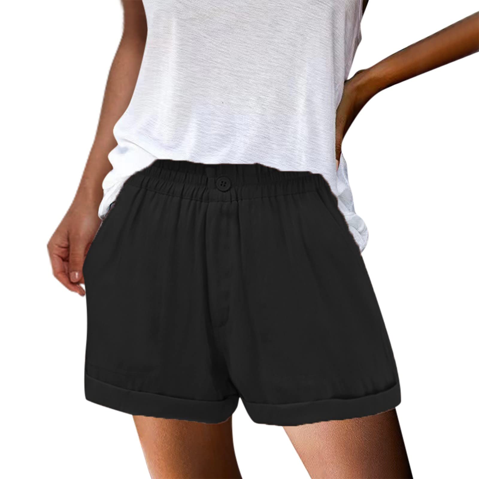 Women's Cotton Casual Summer Shorts - Lightweight Hiking & Travel Shorts with Pockets - Comfy Solid Color Paddy Shorts for Outdoor Adventures, Beach & Daily Wear