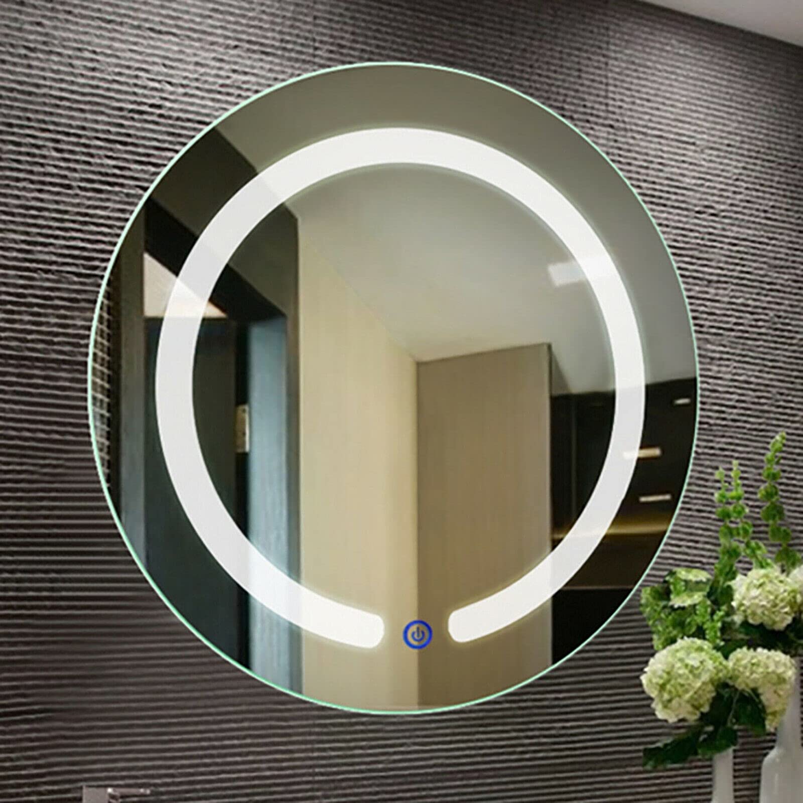 Gdrasuya 10/20 Inch Round LED Bathroom Mirror with Touch Button - Wall Mounted Vanity Makeup Mirror with Adjustable Lighting for Bathroom, Bedroom & Dressing Room