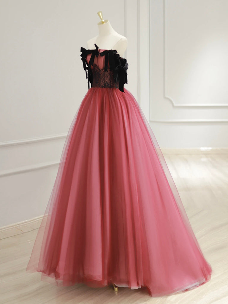 Elegant A-Line Tulle Watermelon Red Long Prom Dress for Women - Perfect for Formal Dances, Evening Galas & Special Occasions
