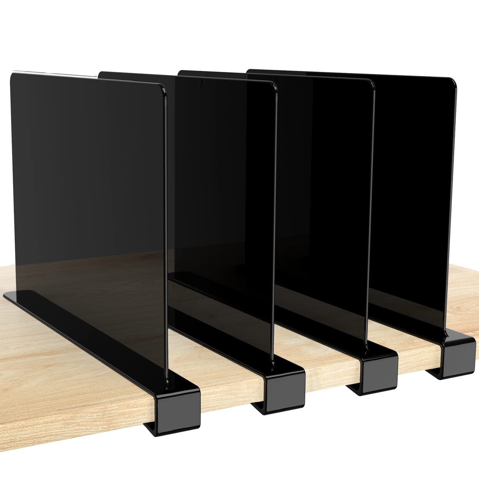 HBlife 4 Pack Black Shelf Dividers - Adjustable Acrylic Organizer for Closet, Bookshelf & Drawer | Perfect for Sweaters, Shirts, Handbags & Kitchen Storage | Space Saving Solution for Bedroom, Office & Pantry Organization