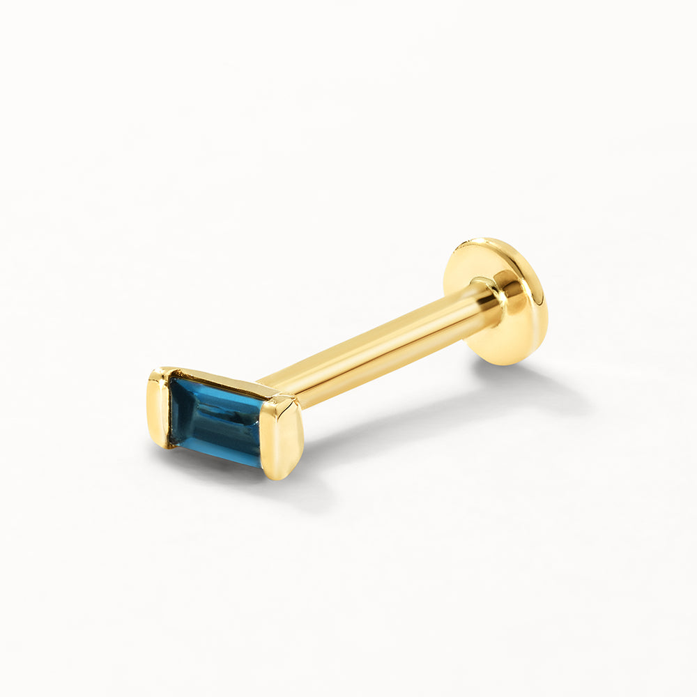 10k Gold Blue Topaz Baguette Helix Single Stud Earrings - Elegant Pierced Jewelry for Women, Perfect for Parties, Weddings & Everyday Wear