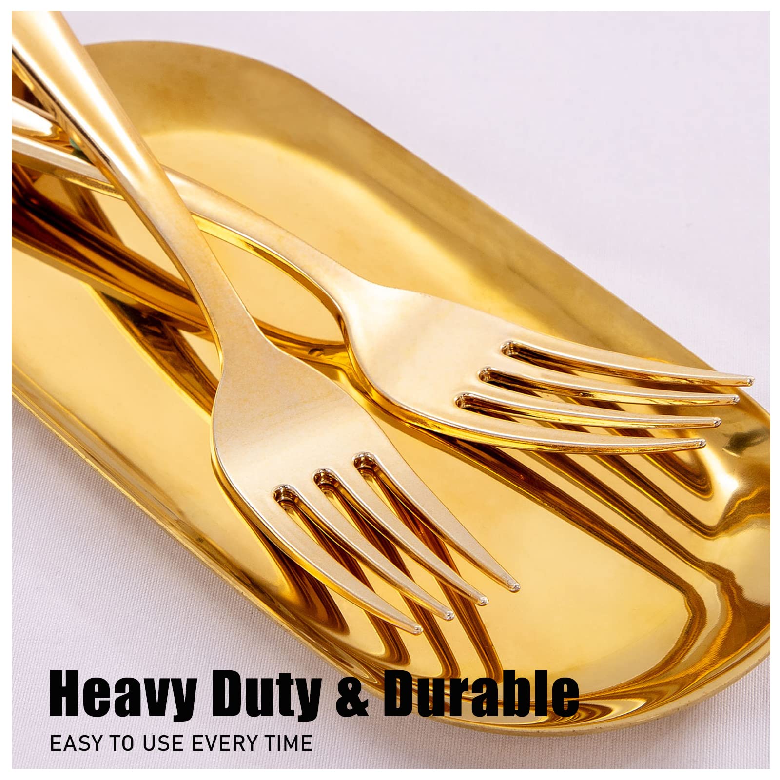 180-Piece Disposable Gold Plastic Cutlery Set - Heavy Duty Gold Silverware (60 Forks, 60 Knives, 60 Spoons) for Parties, Weddings, Catering & Outdoor Events - Elegant Plastic Flatware for Special Occasions