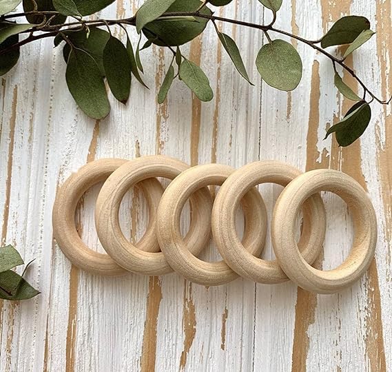 Natural Wooden Teething Rings for Babies - Set of 6 Beech Wood Teethers (2 Inch) | Safe Toddler Teething Toys for Soothing Gums | Perfect for Home, Travel & Daycare Use