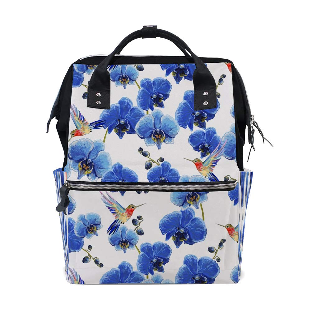 Stylish Tropical Vintage Blue Floral Diaper Backpack - Large Capacity Waterproof Baby Nappy Bag for Moms, Nursing & Travel | Perfect for Daycare, Beach Trips & Family Outings