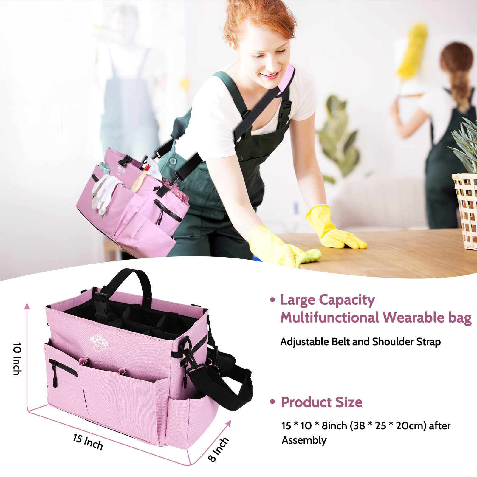 Large Wearable Cleaning Caddy Bag with Handle, Adjustable Shoulder & Waist Straps - Organize Cleaning Supplies, Furniture Storage & Car Accessories | Perfect for Home Cleaning, Car Detailing & Office Organization