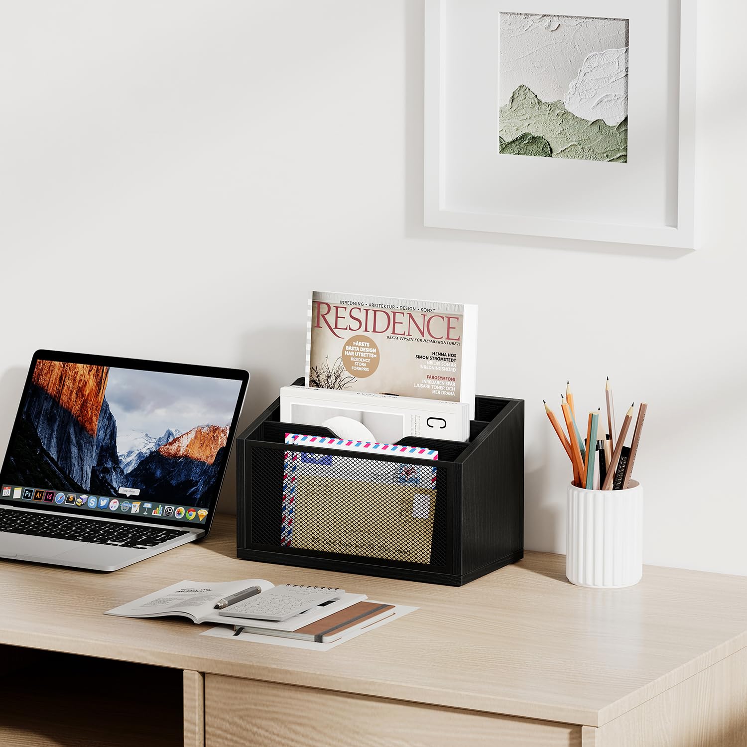 Wall Mounted Mail Organizer with 3 Slots - Countertop Desk Mail Holder for Home & Office - File Letter Paper Folder Sorter - Perfect for Bills, Documents, and Office Organization Accessories