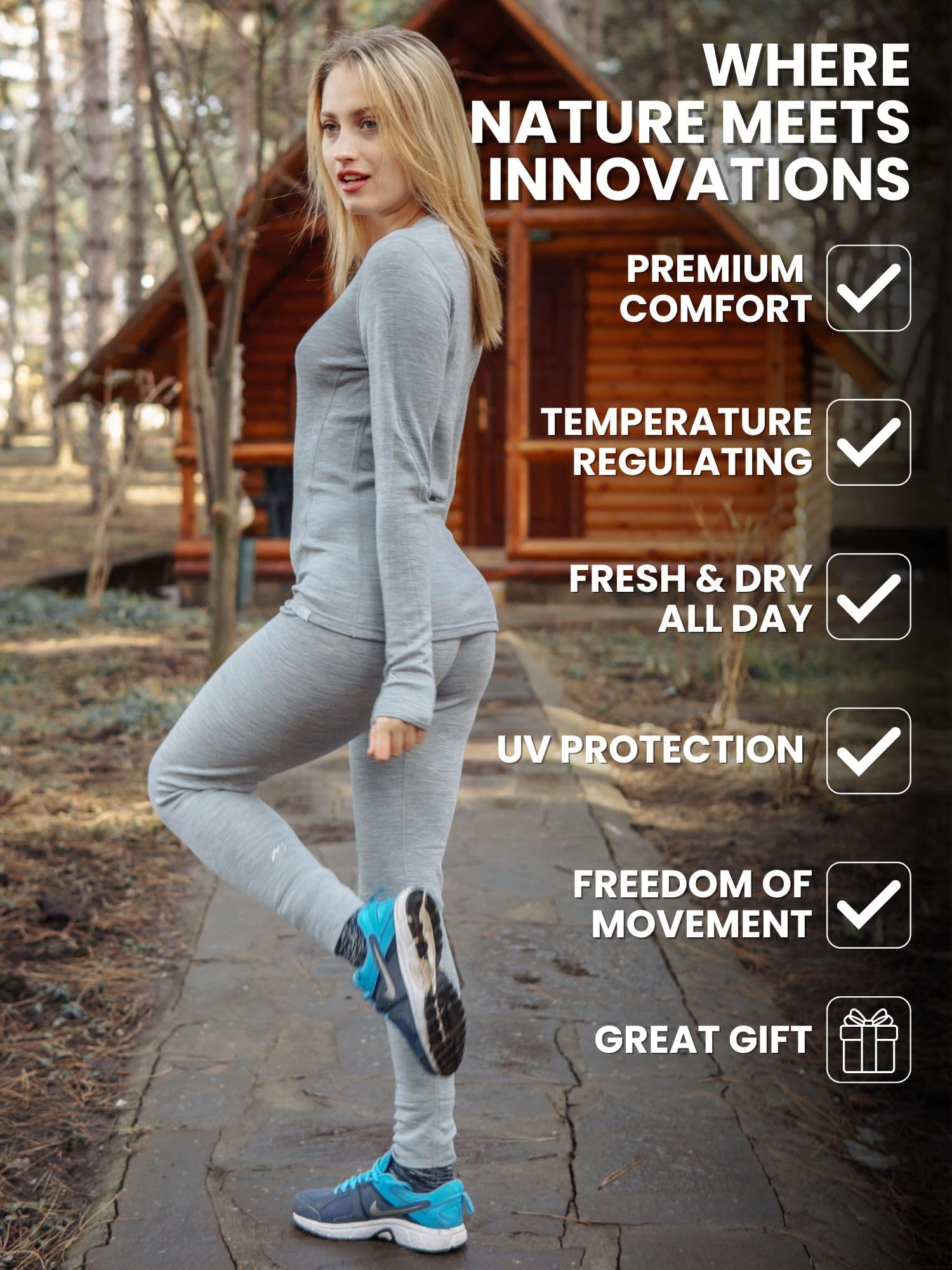100% Merino Wool Base Layer Pants for Women - Thermal Leggings & Underwear (Lite, Midweight, Heavyweight) with Socks - Perfect for Hiking, Skiing & Winter Outdoor Activities