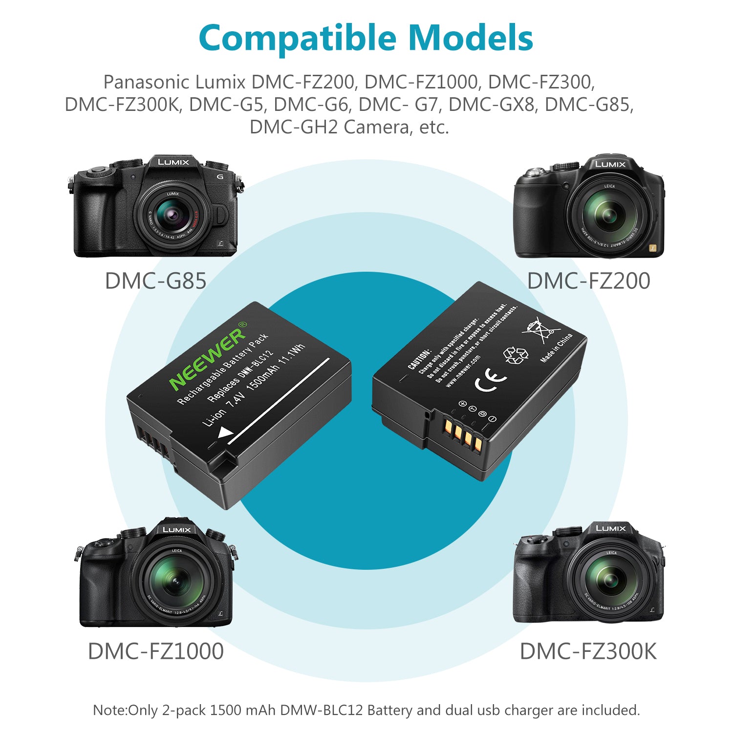 NEEWER DMW BLC12 Replacement Battery Charger Set for Panasonic Cameras - Perfect for Travel, Vlogging & Professional Photography
