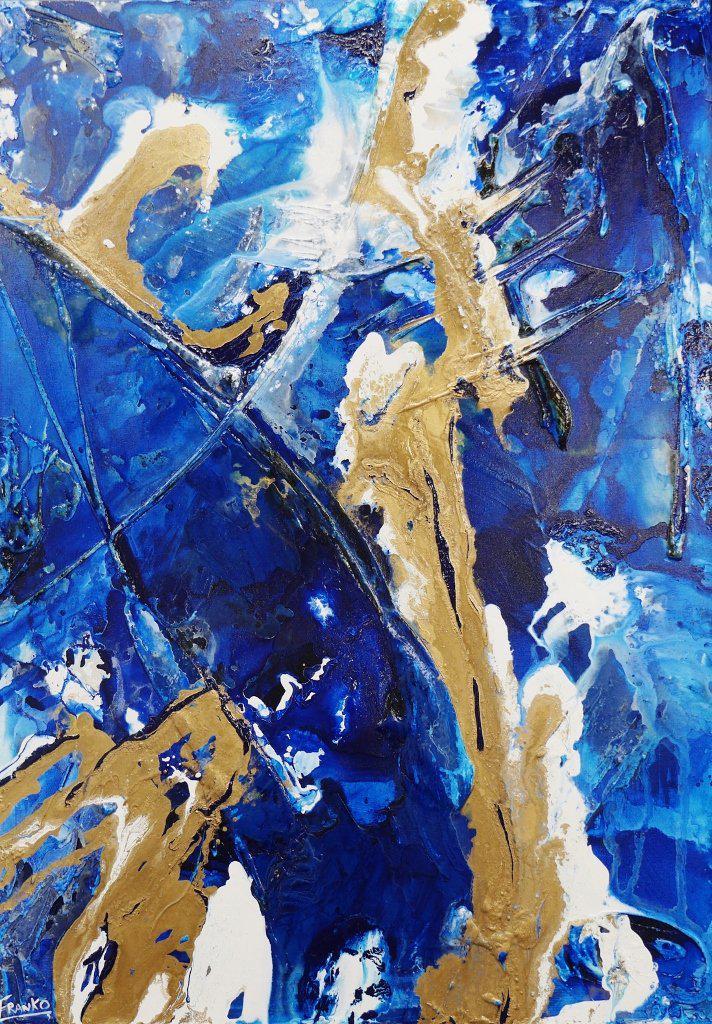 Blue and Gold Abstract Glitz Painting 140cm x 100cm - Modern Wall Art for Living Room, Bedroom & Office Decor
