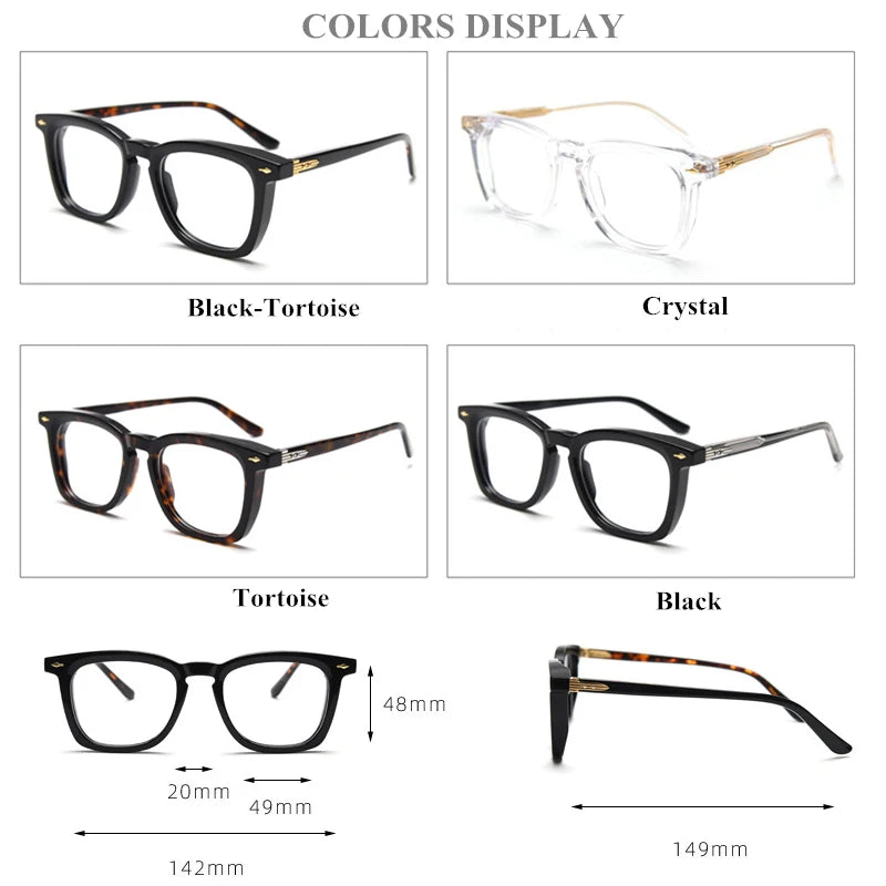 Stylish Black Unisex Acetate Square Eyeglasses Frame 98624 - Perfect for Work, Reading & Fashion Accessories