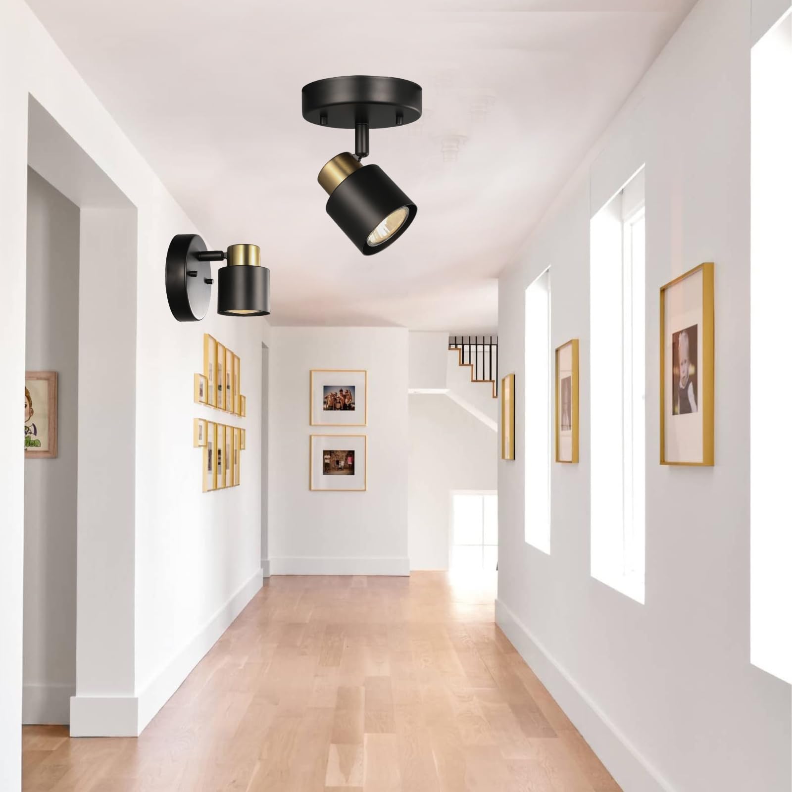 Adjustable Black Track Lighting Kit - 2 Pack for Kitchen, Hallway & Living Room
