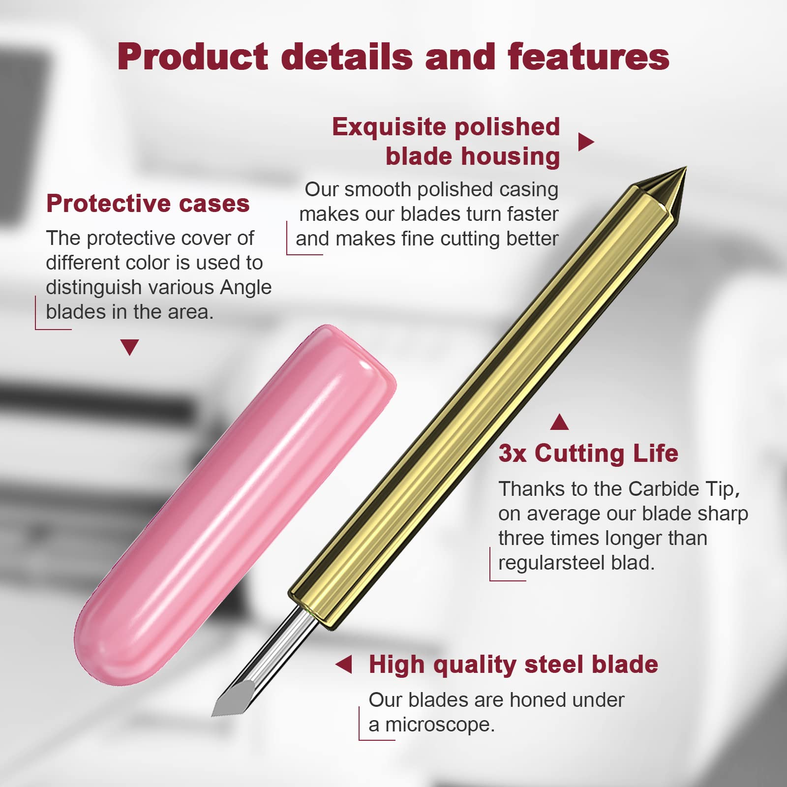 Hadwoer 50PCS Premium Deep Point Replacement Cutting Blades - Compatible with Cricut Explore Air 2, Air 3, Maker & Maker 3 - Pink Crafting Blades for Vinyl, Paper, Cardstock & Fabric Cutting