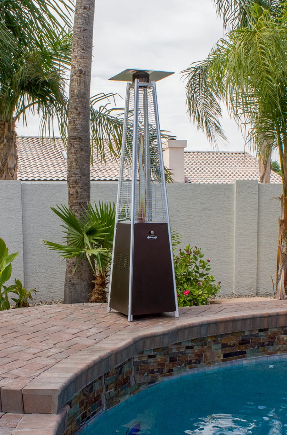 Hiland 50,000 BTU Outdoor Patio Heater - Hammered Bronze Glass Tube Heater with Tan Weatherproof Cover for Backyard, Deck, Restaurant & Garden Use