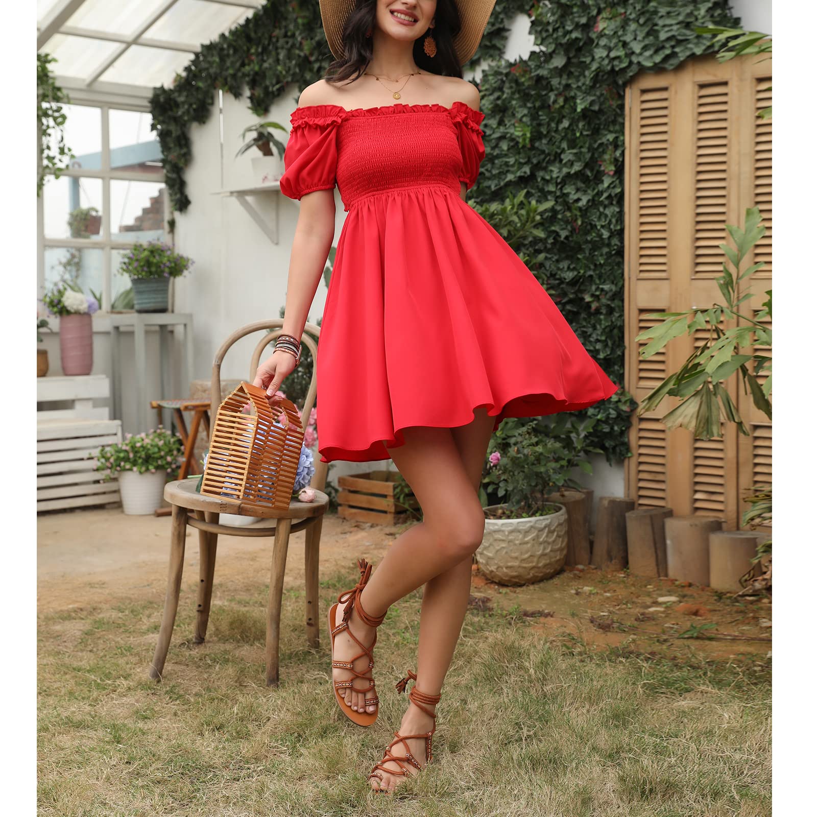 Byinns Women's Drawstring Mini Dress - Sweetheart Neckline, Smocked Bodice, Flowy Ruffled Long Sleeve Wedding Guest Dress | Perfect for Bridal Shower, Garden Party & Spring Occasions