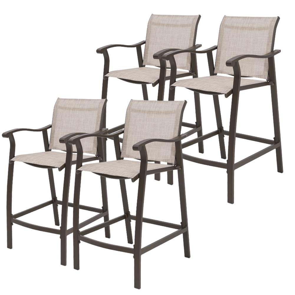 Crestlive Outdoor Counter Height Bar Stools Set of 4 - Heavy Duty Aluminum Frame Patio Furniture Bar Chairs in Antique Brown Finish (Beige) - Perfect for Backyard, Deck, Poolside & Outdoor Dining Areas