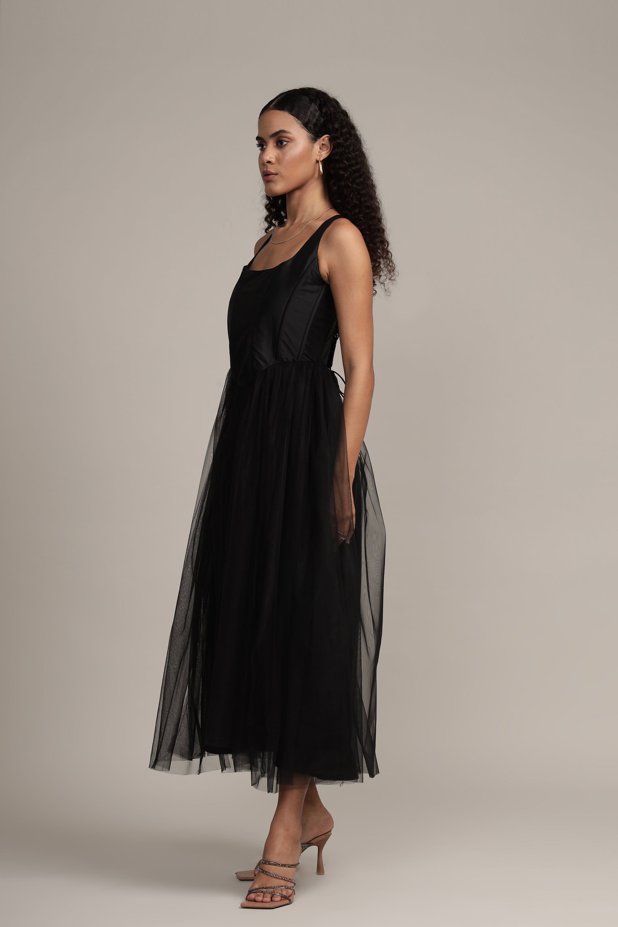 Gaela Mesh Midi Dress - Black Elegant Flowy Summer Dress for Women | Perfect for Beach Vacations, Date Nights & Cocktail Parties