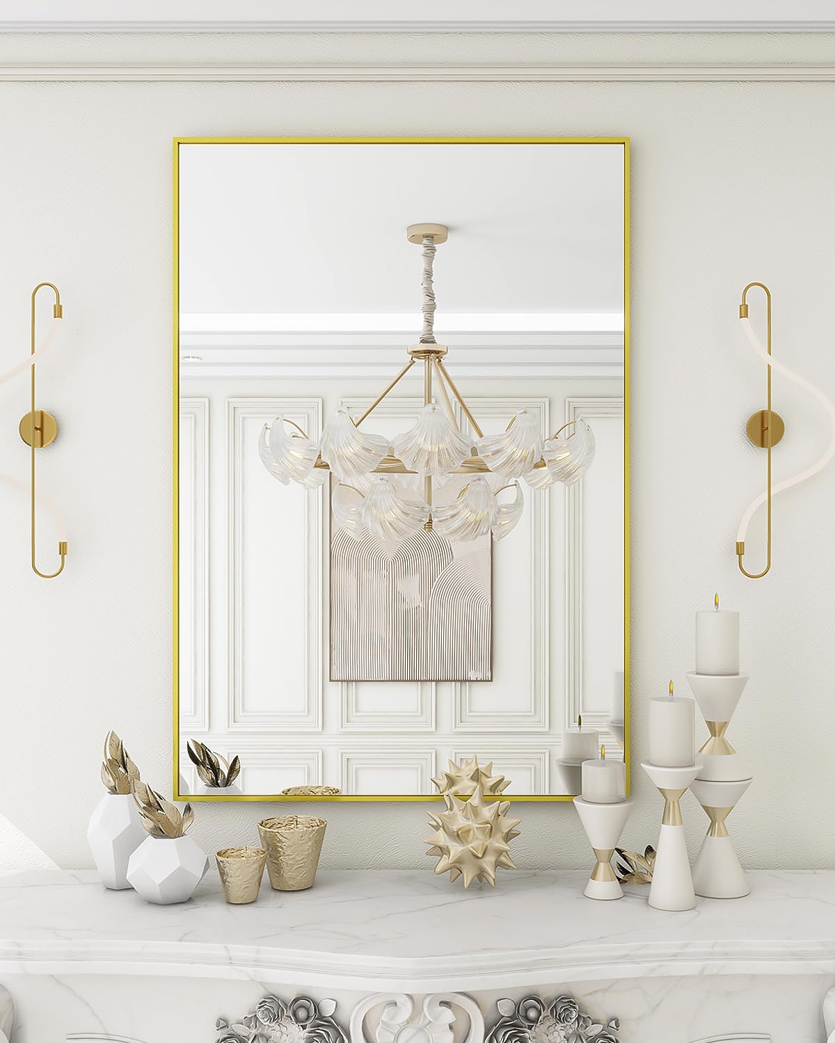 Koonmi 20x30 Inch Gold Rectangle Wall Mirror with Aluminum Frame - Bathroom Vanity Mirror for Entryway, Living Room, Bedroom - Horizontal or Vertical Hanging - Perfect for Home Decor & Makeup Area