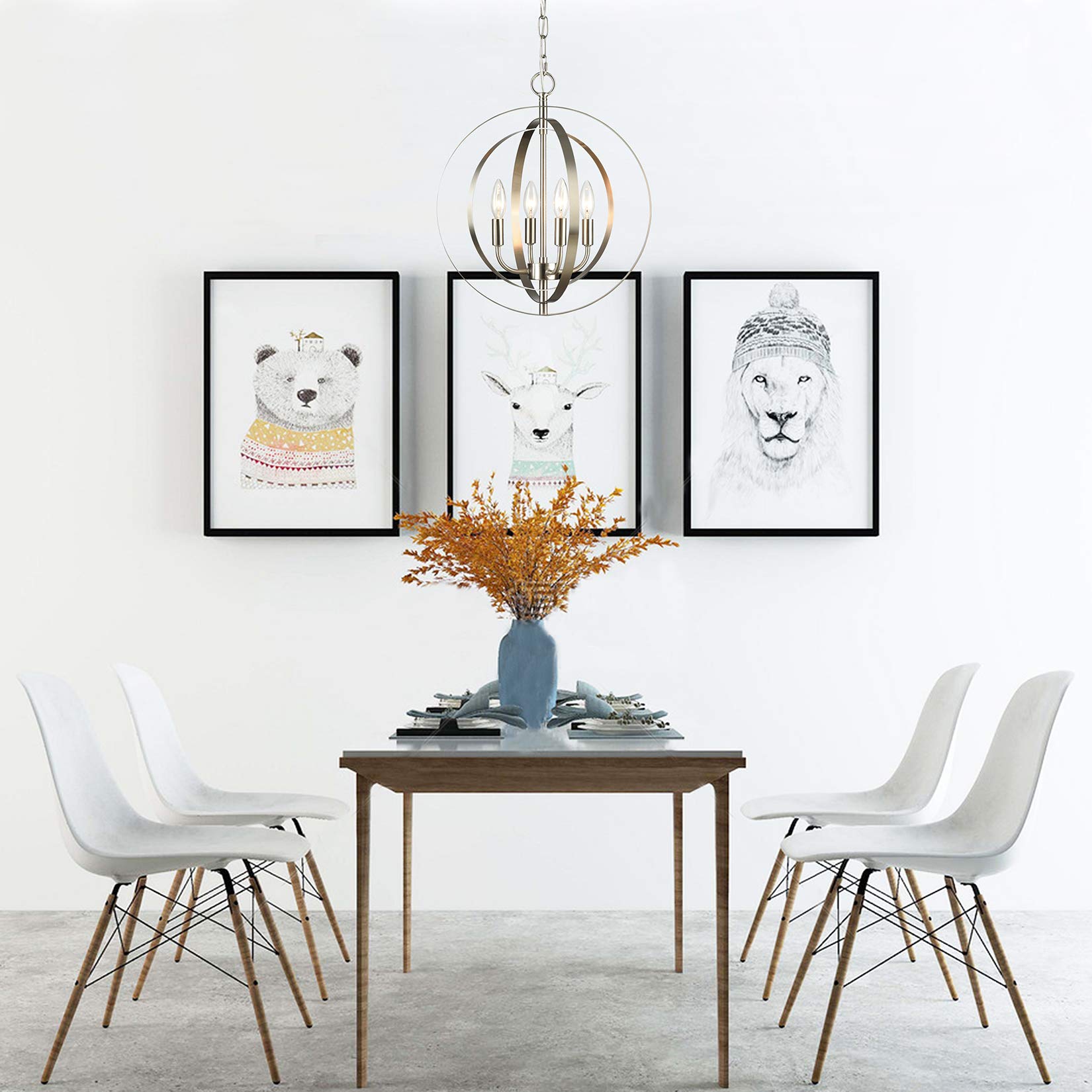 MICSIU Brushed Nickel Spherical Pendant Light Fixture - Modern 4-Light Dimmable Chandelier with Glass Shades - Hanging Ceiling Lighting for Living Room, Dining Room, Kitchen, Foyer, Hallway, Entryway - Perfect for Home Decor, Interior Design and Ambient Lighting