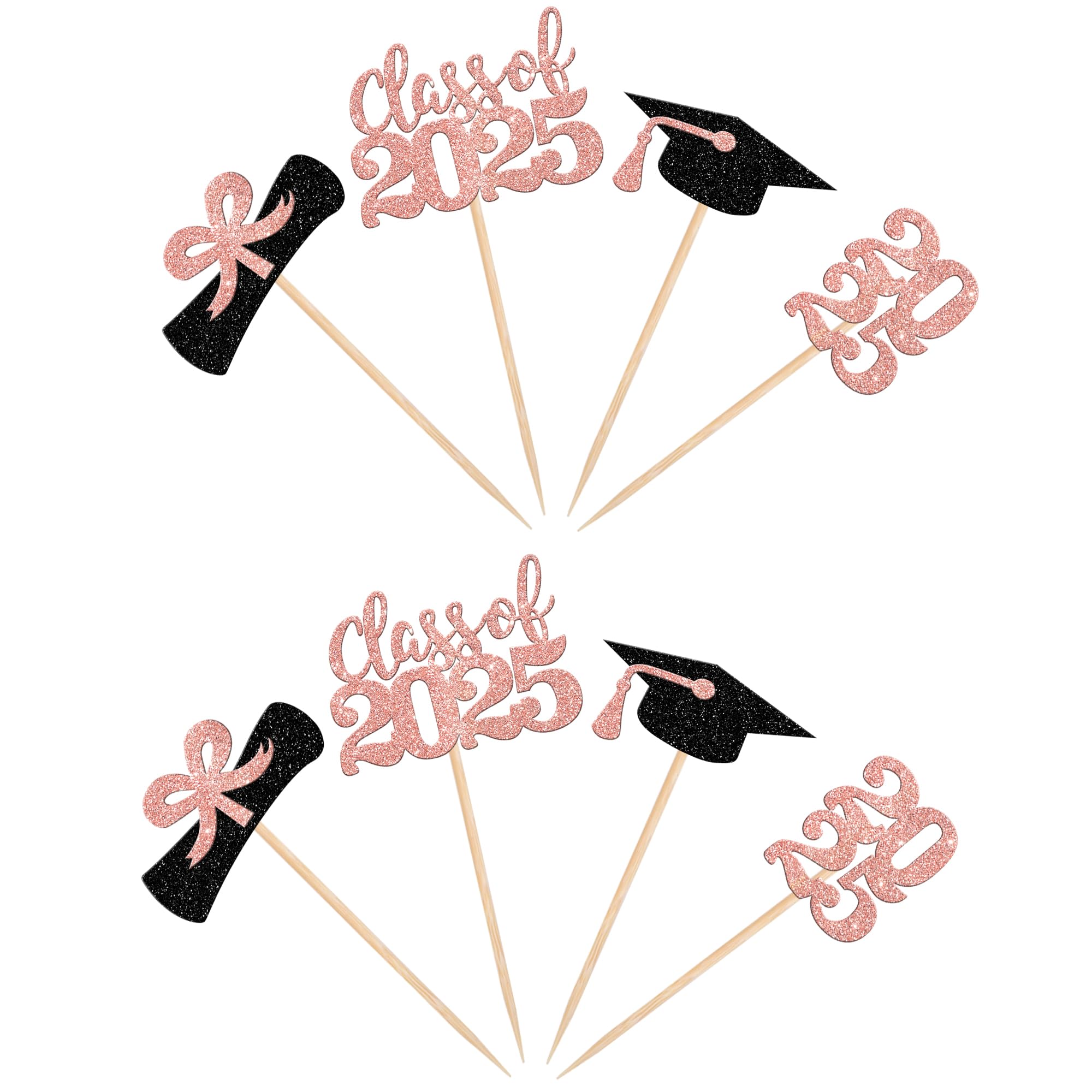 36 PCS 2025 Graduation Cupcake Toppers - Glitter Class of 2025 Graduation Cap & Diploma Cake Decorations - Rose Gold Party Supplies for Graduation Ceremony, School Celebration & Dessert Table Decor