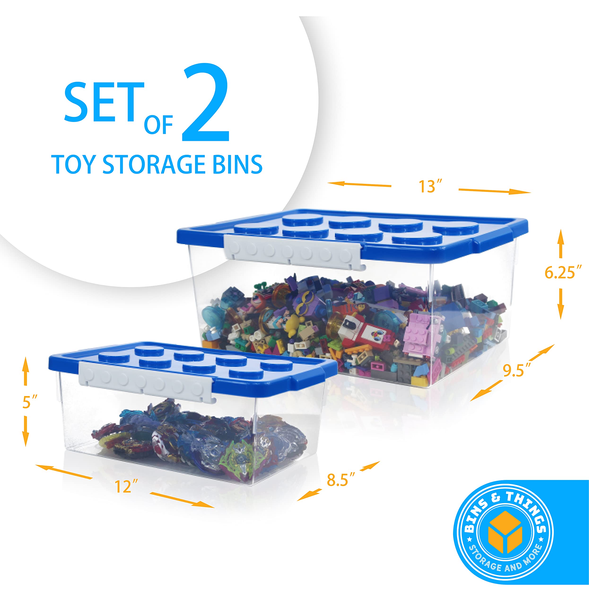 Stackable Clear Toy Storage Bins Set of 2 - Large & Small Organizer for LEGO, Barbie Dolls & Hot Wheels - Kids Room Organization & Playroom Storage Solutions