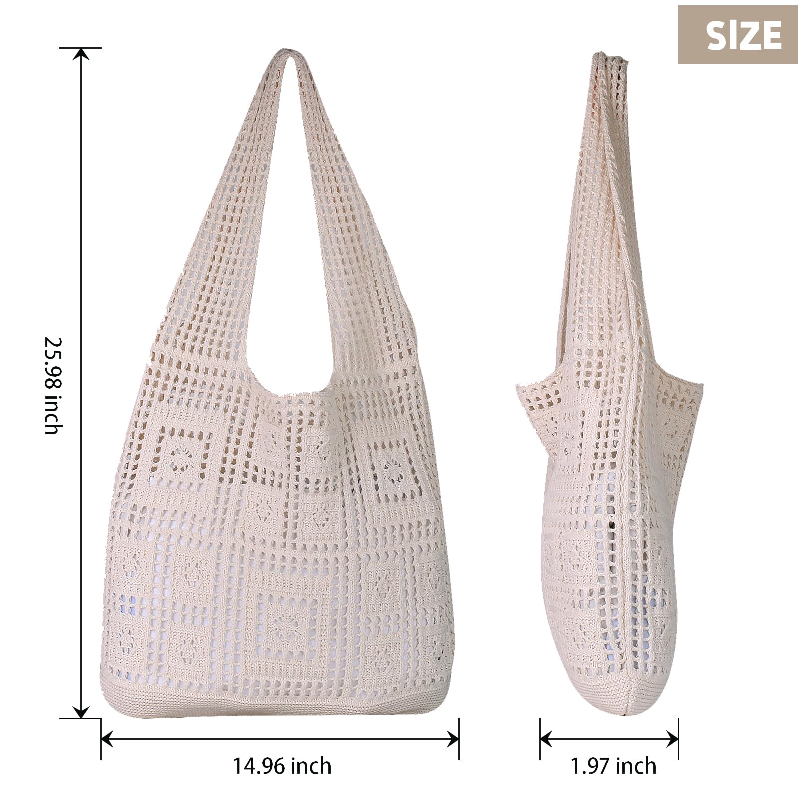 WITERY Crochet Tote Bag - Handmade Knitted Mesh Beach Purse for Women, Summer Fashion Shoulder Bag - Perfect for Beach Outings, Picnics and Shopping