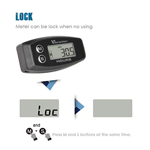 Jayron Digital Hour Meter with Vibration Activation - Maintenance Reminder & Resettable Job Timer for Generators, Marine Engines, ATVs, Lawn Mowers | User Lock Shutdown Feature | Perfect for Equipment Monitoring in Construction, Agriculture and Industrial Workplaces