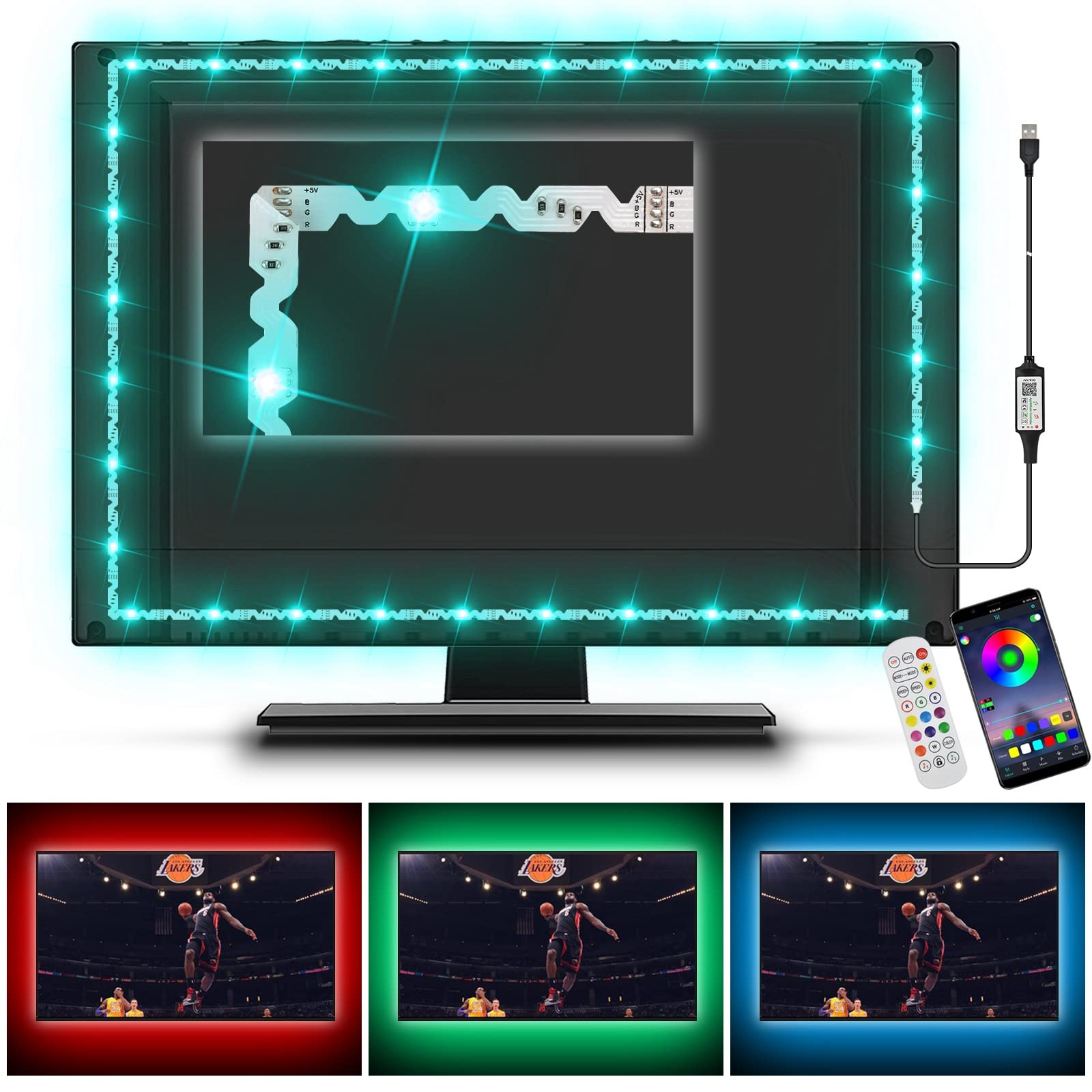 RGB+W LED TV Backlight Strip - 16.4ft USB-Powered Bias Lighting for HDTV, PC & Gaming Setup with Music Sync & Timer - Perfect for Home Theater, Bedroom Decor & Immersive Gaming Experience