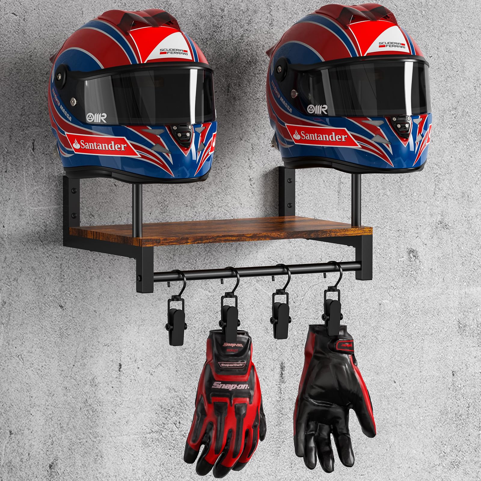 Vintage Black Motorcycle Helmet Rack Wall Mount - Heavy Duty Helmet Holder & Organizer Plate for Bike Gear Storage - Perfect for Garage, Shed, or Man Cave Display