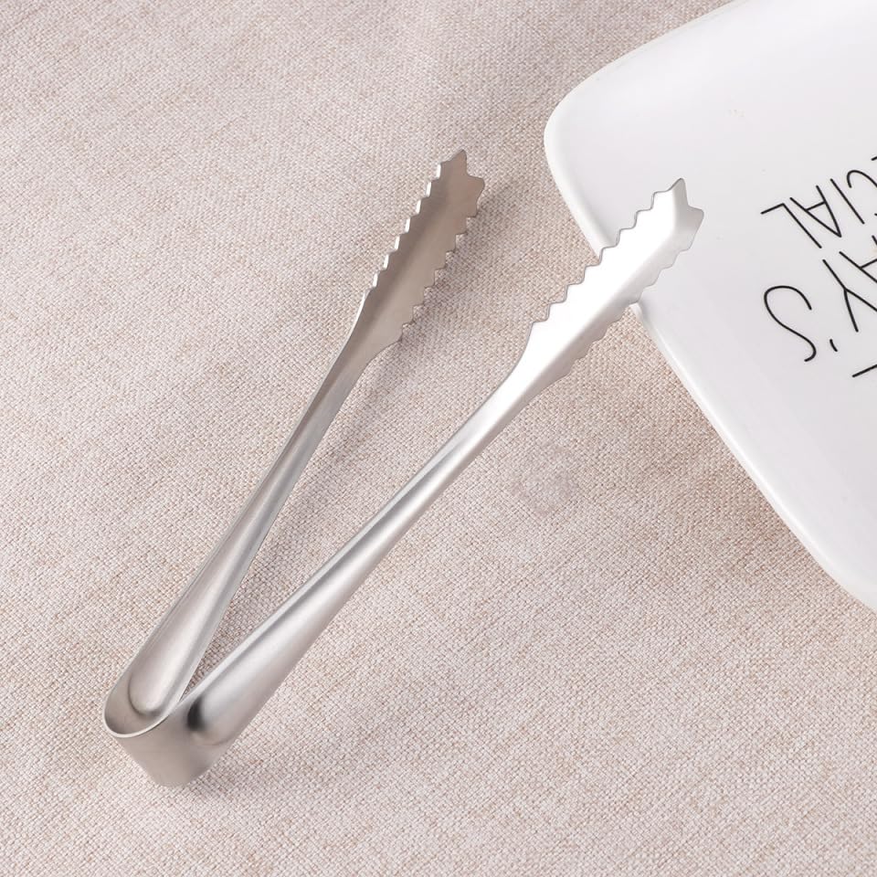 4-Piece Stainless Steel Ice Cube Tongs & Food Serving Tongs Set - Mini Bread Clip, Food Clip for Cocktails, BBQ, Baking, and Party Serving