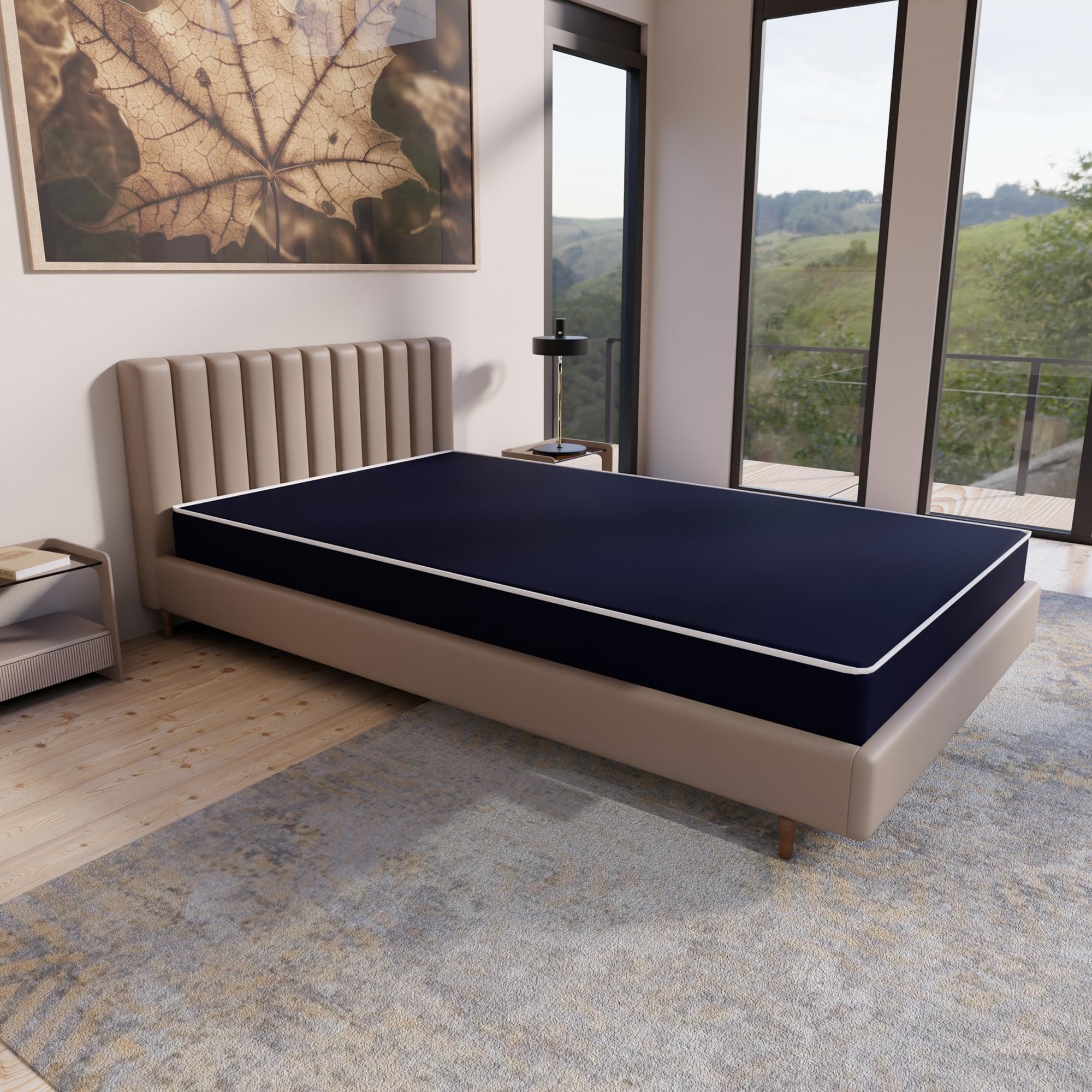 Mayton 7-Inch Medium Firm Water-Resistant Foam Vinyl Mattress - Queen Size | Easy to Clean, Comfortable & Noise-Free for Bedroom, Guest Room, RV & Dorm Use