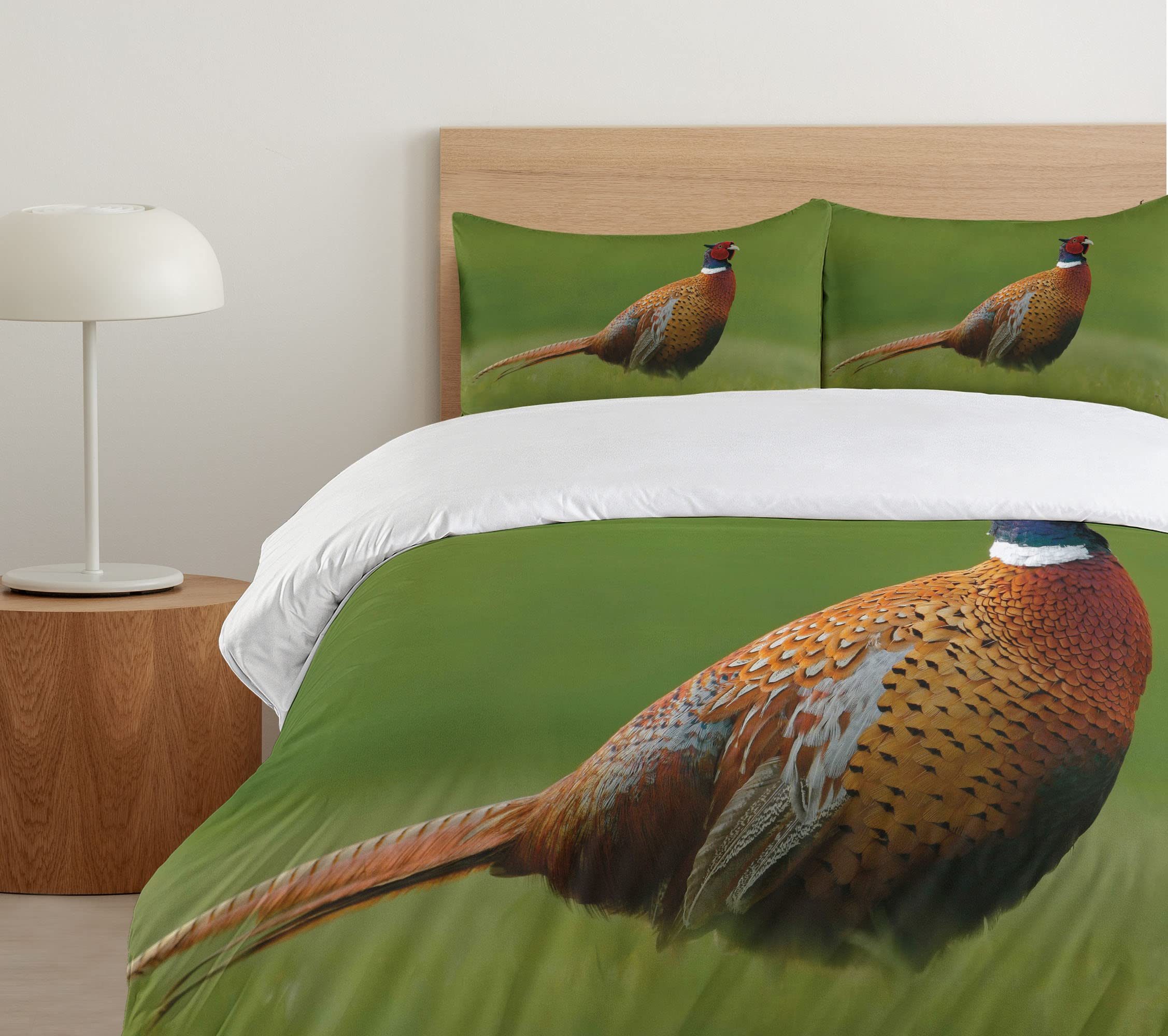 Ambesonne Green Duvet Cover Set - European Inspired Czech Republic Creature Design on Blurred Background, 3-Piece Queen Size Bedding Set with 2 Pillow Shams in Ginger Chocolate & Red | Bohemian Home Decor for Bedroom & Guest Room