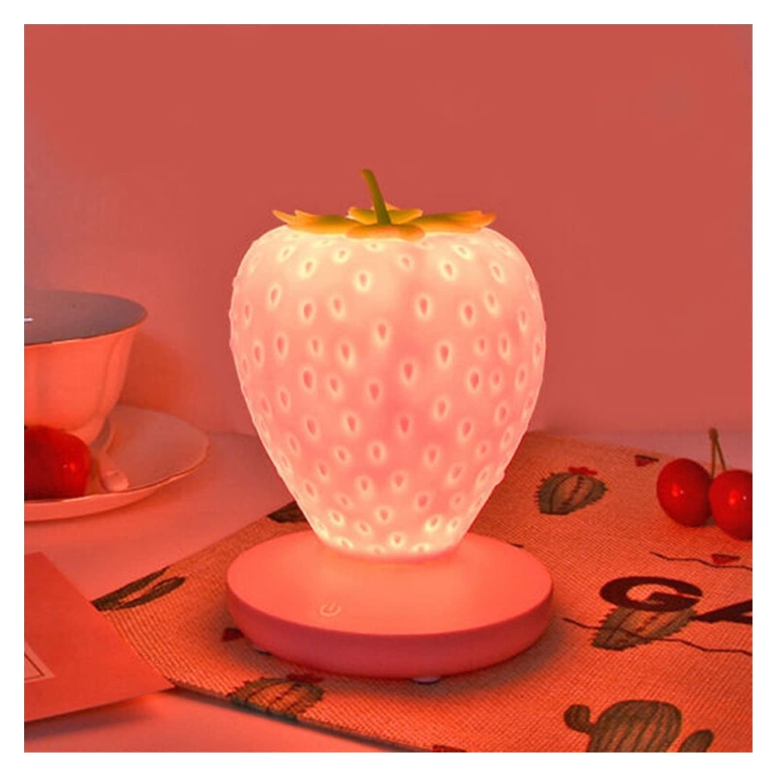 Strawberry Night Light - Pink LED Fruit Lamp for Kids, Nursery, Bedroom - Perfect as a Children's Gift & Sleep Aid for Bedtime