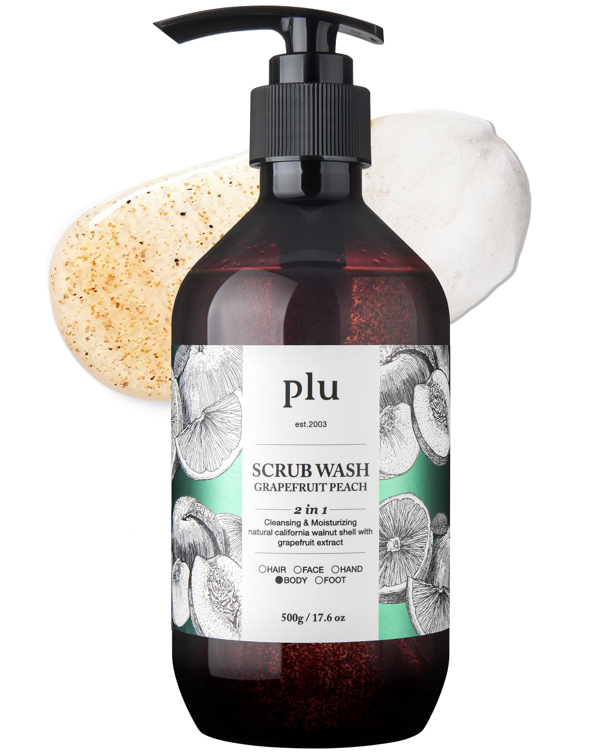 Korean Grapefruit Peach Body Scrub - Hydrating Exfoliating Cleanser for Radiant Skin - 16.9 fl.oz. - Perfect for Shower & Spa Days