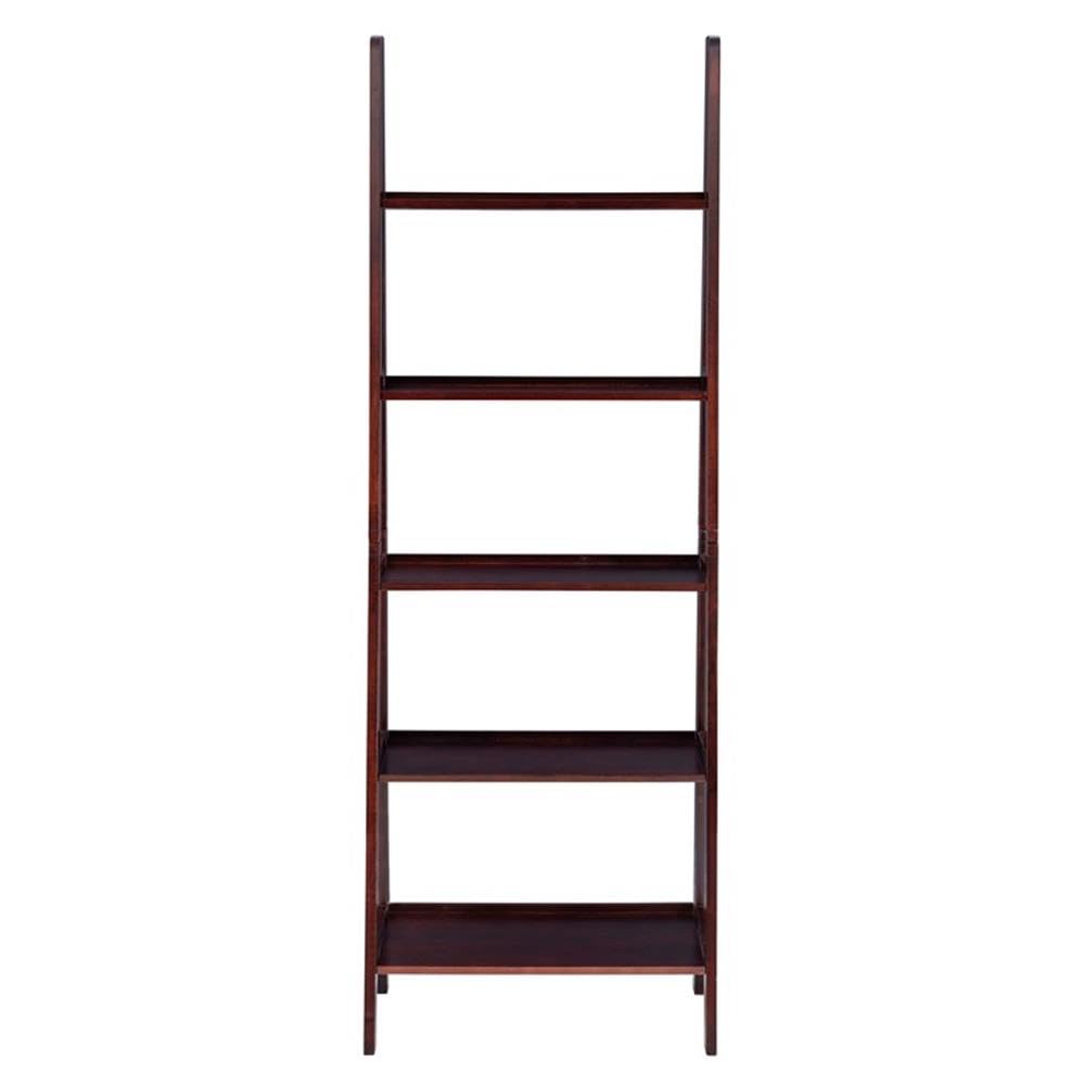 5-Shelf Transitional Wood Ladder Bookshelf in Espresso - Stylish Storage for Books, Plants & Home Decor - Perfect for Living Room, Bedroom or Office Organization