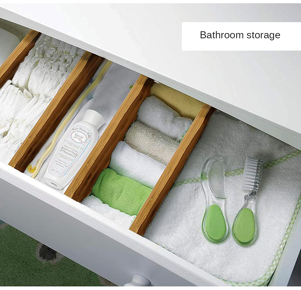 Bamboo Drawer Dividers Set of 4 - Adjustable Kitchen, Bedroom, Bathroom & Office Organizer for Dresser Drawers (17