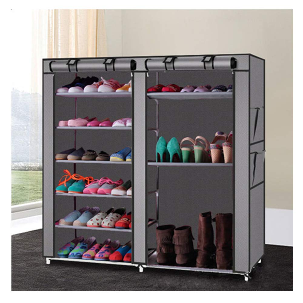 9-Tier Double Row Shoe Rack Organizer with Non-Woven Fabric Cover - Stackable Shoe Storage Cabinet for Entryway, Closet & Bedroom Organization (Gray)