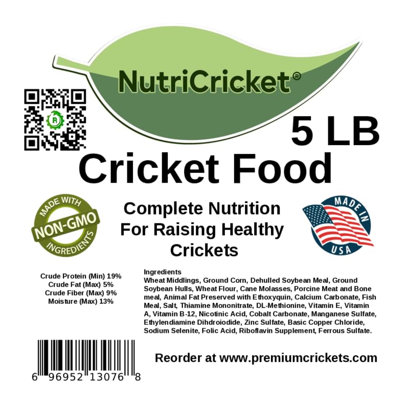 Premium 5lb Bulk Cricket Food for Reptiles, Birds & Small Pets - High Protein Insect Feed for Bearded Dragons, Chickens & Hedgehogs | Ideal for Gut Loading & Daily Nutrition
